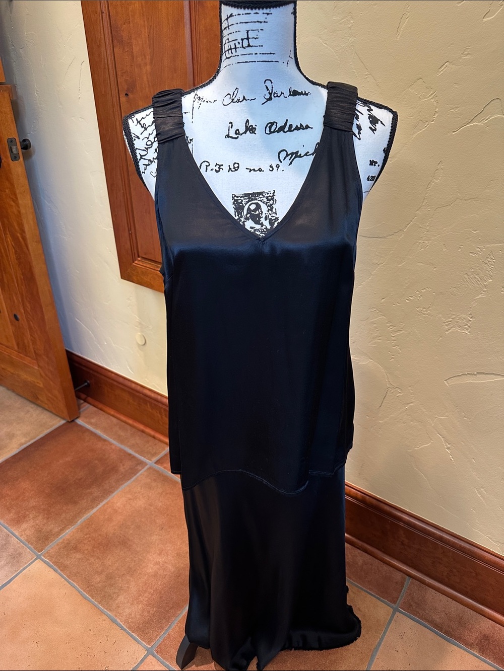 2piece set:  Nation LTD Black Satin V-Neck Slip Dress with Ruched Straps